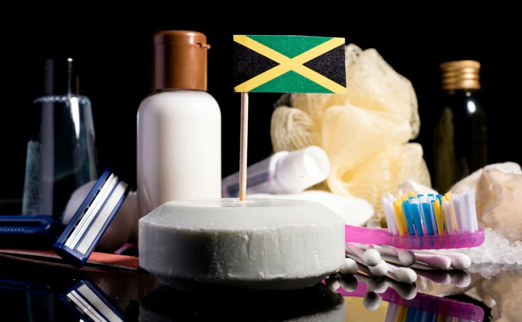 Jamaican flag in the soap with all the products for the people hygiene