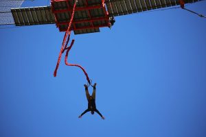 Soweto, South Africa - August 8, 2015: A person bungee jumps