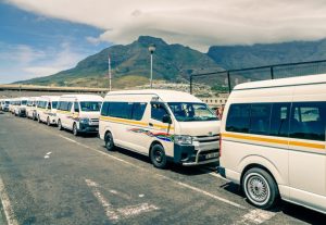 Cape Town, South Africa, February 9, 2018: Taxi fleet at a taxi terminal in Cape Town, South Africa