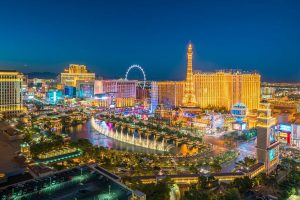 World famous Vegas Strip in Las Vegas, Nevada as seen at night