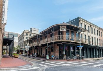 View of quiet Ernst Cafe, in the heart of the historic Warehouse District of New Orleans. It is the oldest continually-operated bar in the Warehouse District of New Orleans.