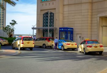 Taxis in Dubai waiting for customers.