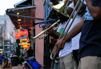 Jazz musicians performing in the French Quarter of New Orleans,